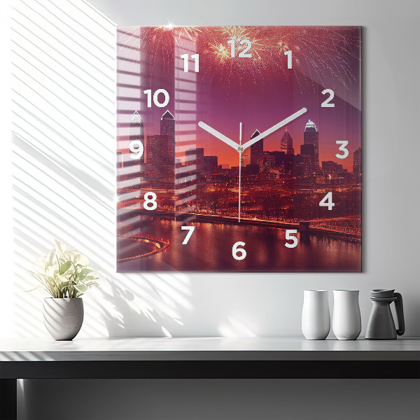Horloge murale carrée La ville de Philadelphie la nuit