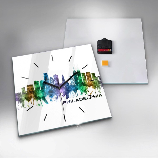 Horloge murale carrée Philadelphie colorée