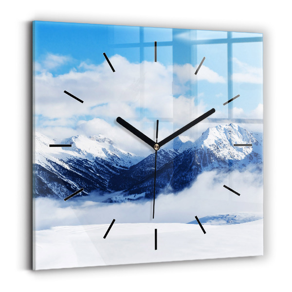 Horloge murale carrée panorama de montagne