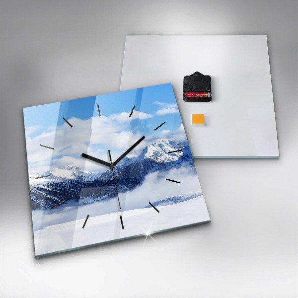 Horloge murale carrée panorama de montagne