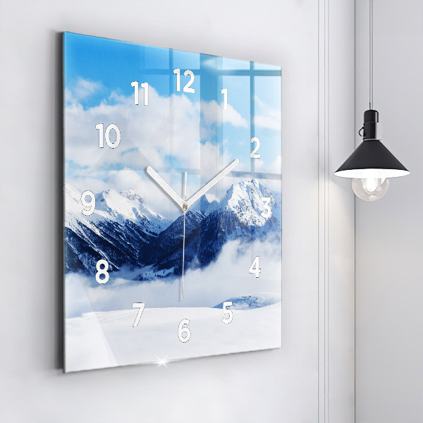 Horloge murale carrée panorama de montagne