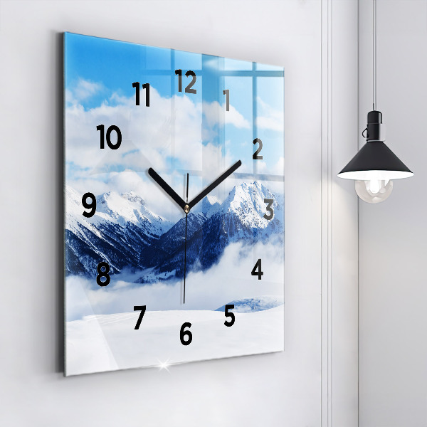 Horloge murale carrée panorama de montagne