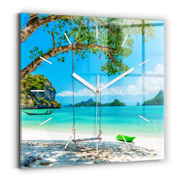 Pendule carrée en verre Île ensoleillée de Thaïlande