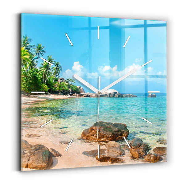 Pendule carrée en verre Belle plage en Thaïlande
