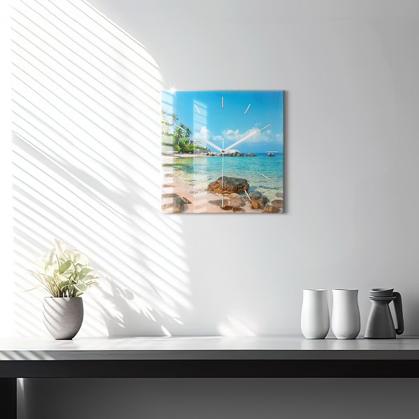 Pendule carrée en verre Belle plage en Thaïlande