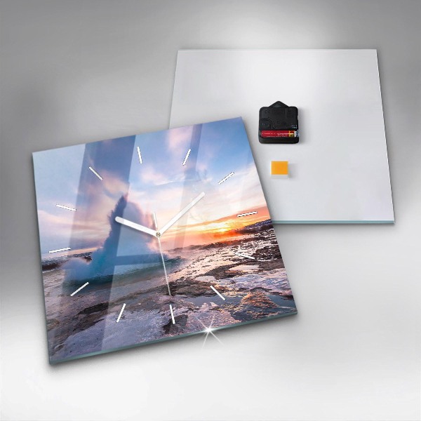 Horloge carrée en verre 'Geyser sur l''île d''Islande'