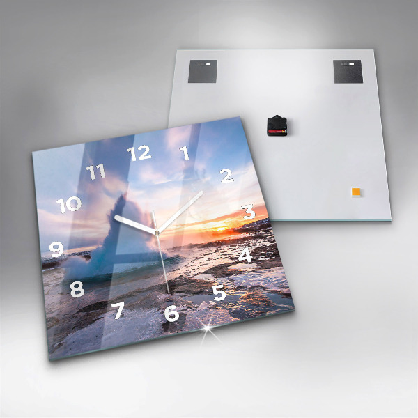 Horloge carrée en verre 'Geyser sur l''île d''Islande'