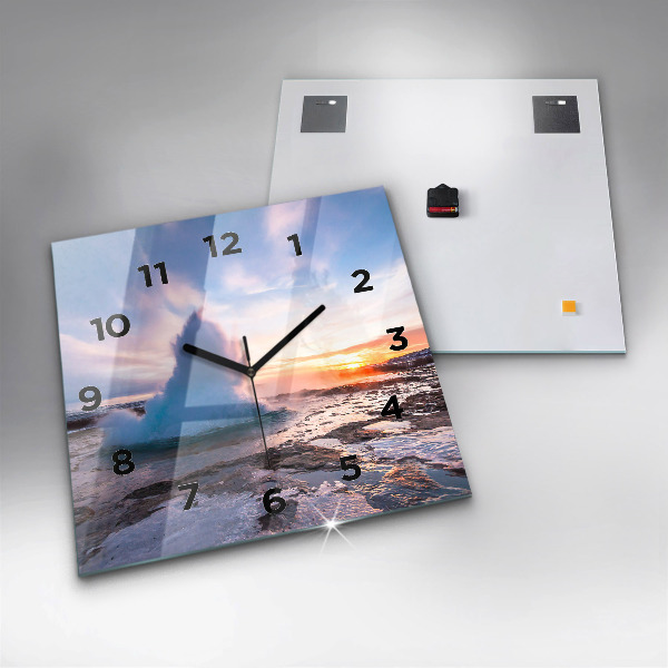 Horloge carrée en verre 'Geyser sur l''île d''Islande'