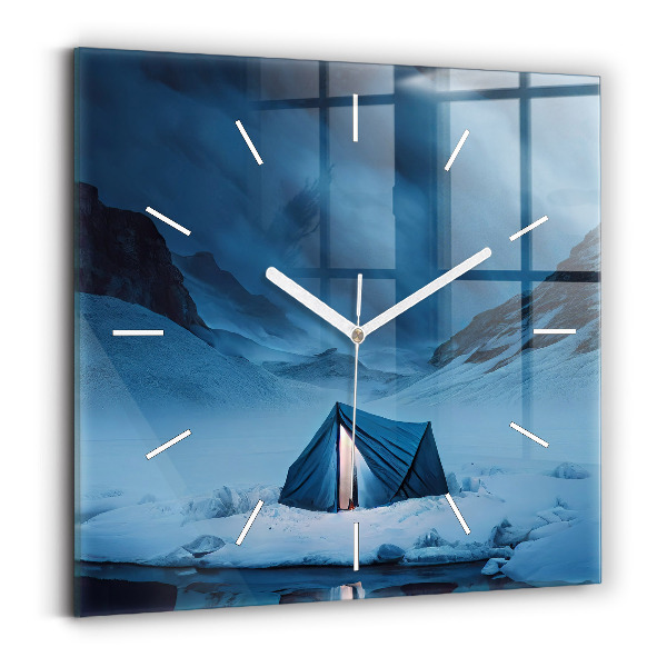 Horloge murale carrée 'Tente dans les montagnes d''Islande'