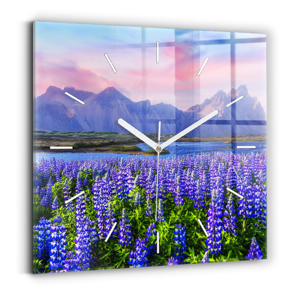 Horloge carrée en verre Vue sur la montagne Islande