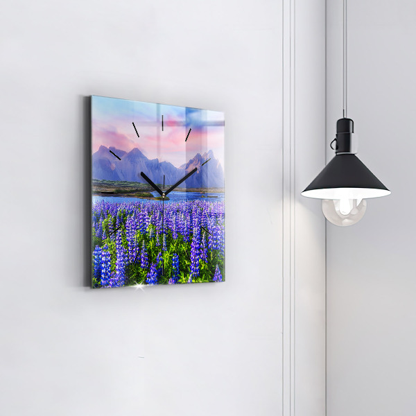 Horloge carrée en verre Vue sur la montagne Islande