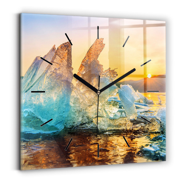 Horloge carrée en verre Iceberg et lever de soleil