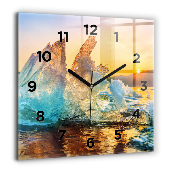 Horloge carrée en verre Iceberg et lever de soleil