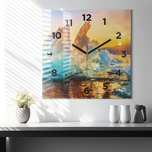 Horloge carrée en verre Iceberg et lever de soleil