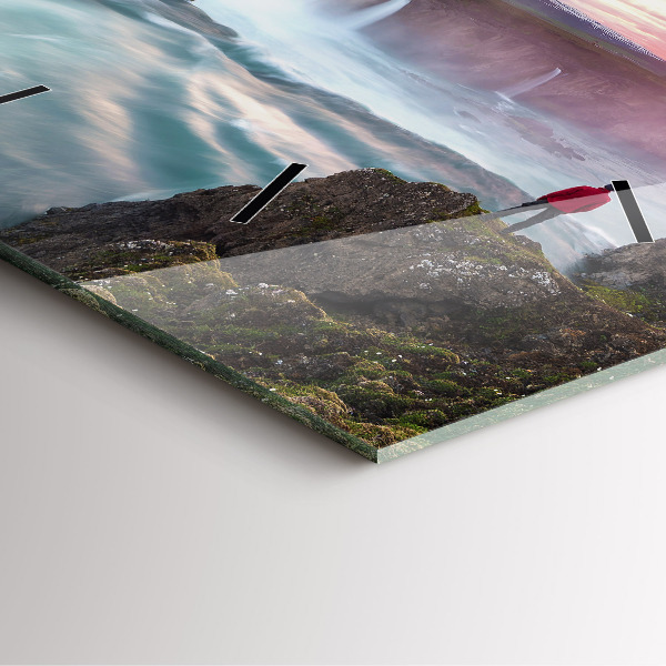 Horloge carrée en verre Paysage avec une cascade