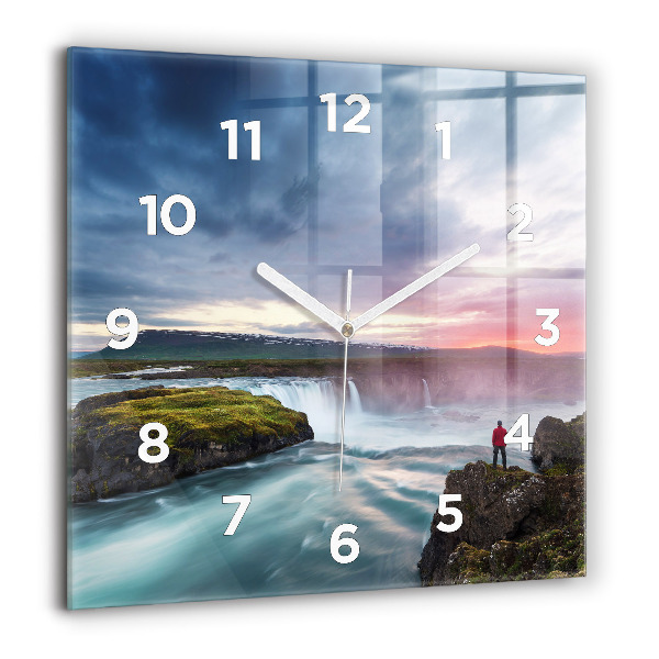 Horloge carrée en verre Paysage avec une cascade