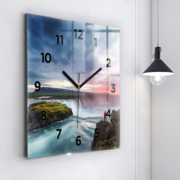 Horloge carrée en verre Paysage avec une cascade