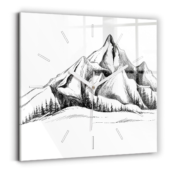 Horloge murale carrée Montagnes dessinées