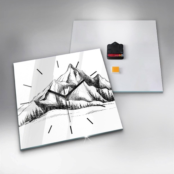 Horloge murale carrée Montagnes dessinées