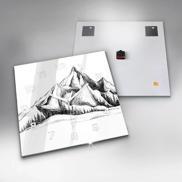 Horloge murale carrée Montagnes dessinées