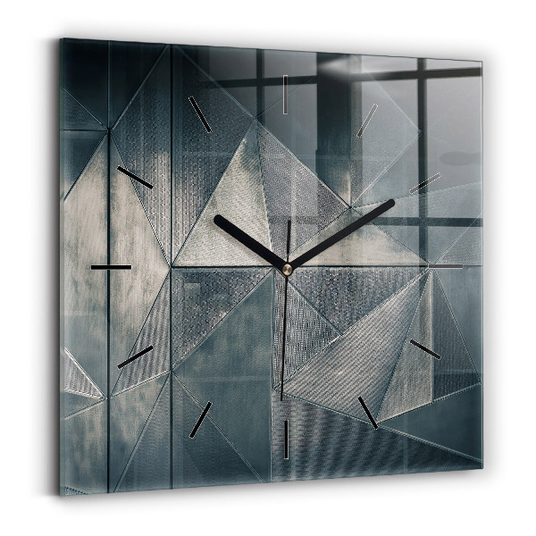 Horloge carrée en verre Triangles abstraits en métal