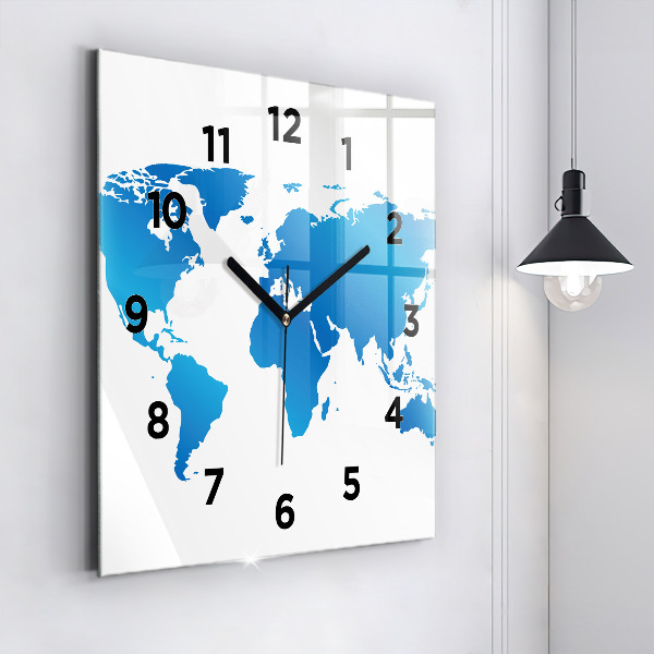 Horloge murale carrée Carte du monde