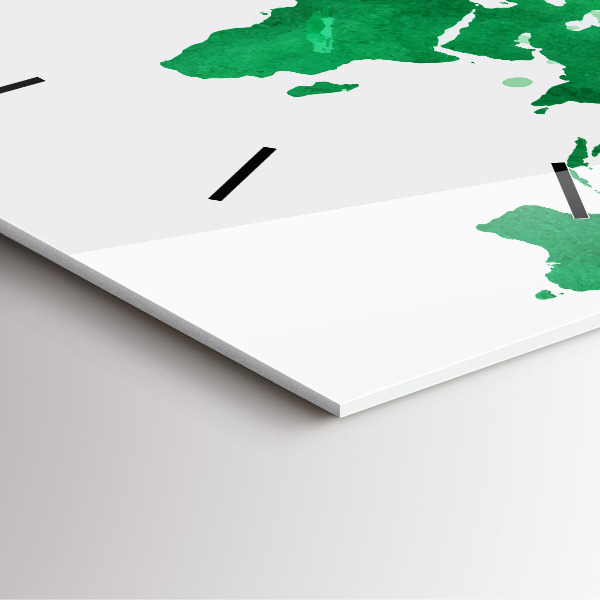 Horloge murale carrée Carte du monde verte