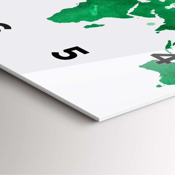 Horloge murale carrée Carte du monde verte