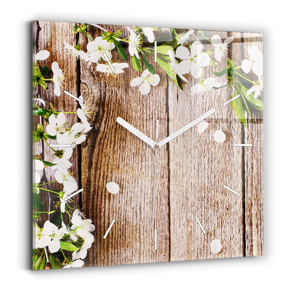 Horloge murale carrée Fleurs sur bois