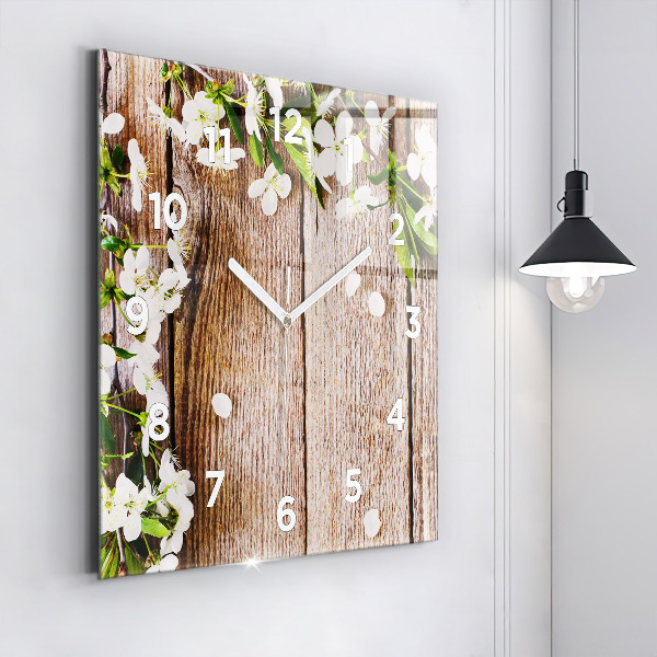 Horloge murale carrée Fleurs sur bois
