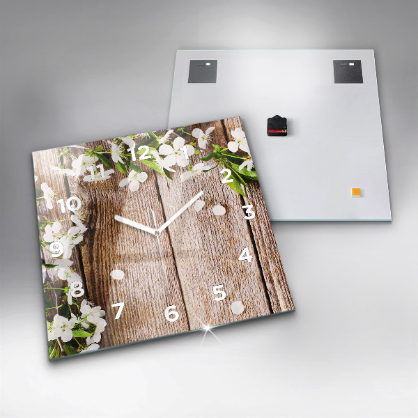 Horloge murale carrée Fleurs sur bois