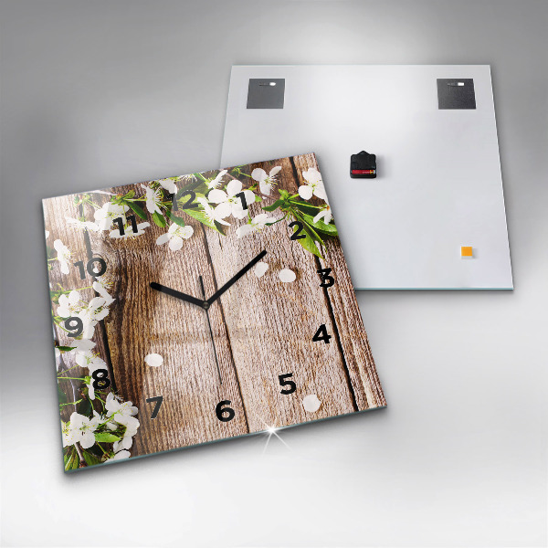 Horloge murale carrée Fleurs sur bois
