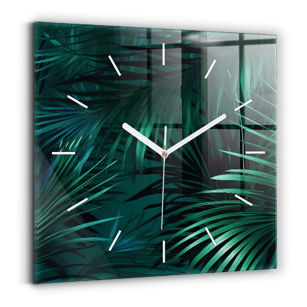 Horloge murale carrée feuilles tropicales