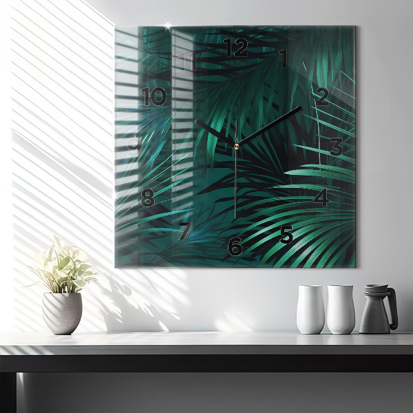 Horloge murale carrée feuilles tropicales