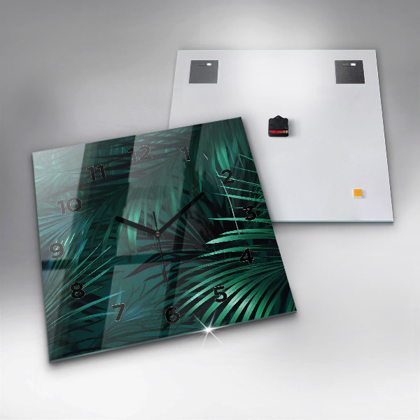 Horloge murale carrée feuilles tropicales