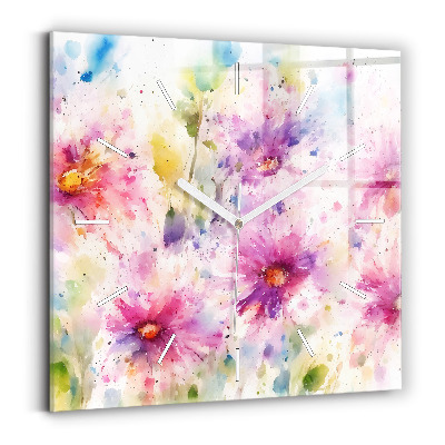 Horloge murale carrée Fleurs peintes