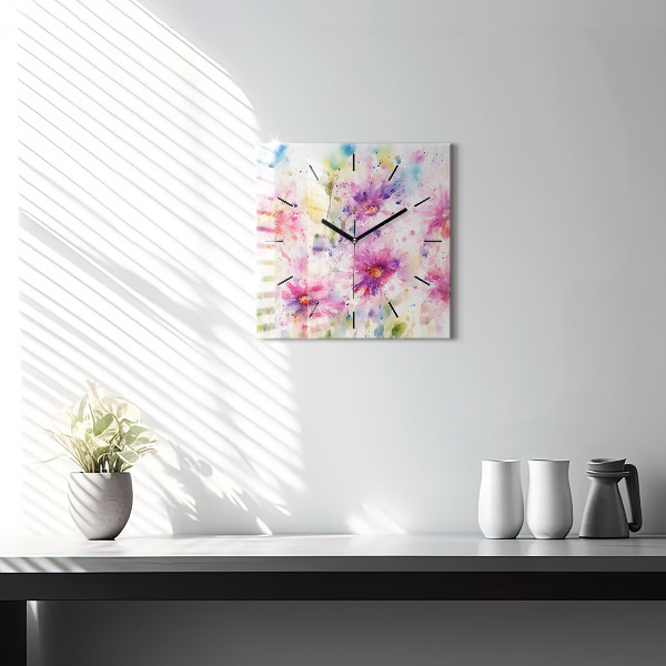 Horloge murale carrée Fleurs peintes