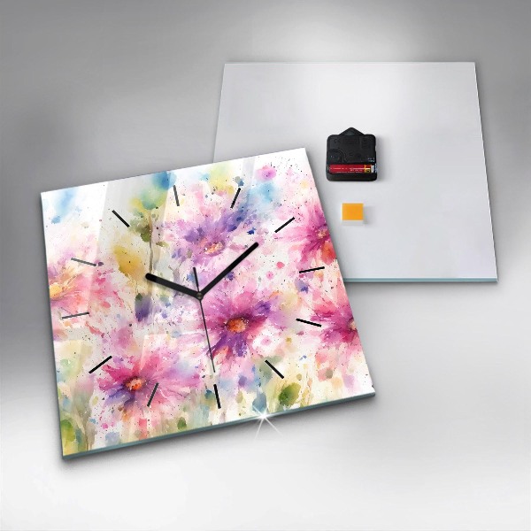 Horloge murale carrée Fleurs peintes