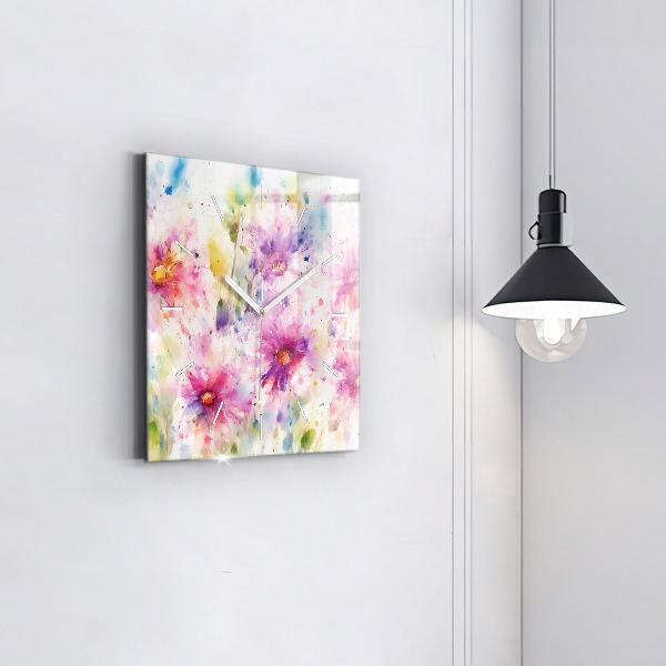 Horloge murale carrée Fleurs peintes