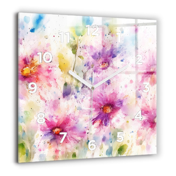 Horloge murale carrée Fleurs peintes