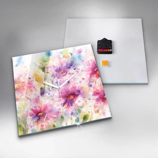 Horloge murale carrée Fleurs peintes
