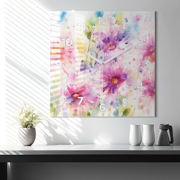 Horloge murale carrée Fleurs peintes