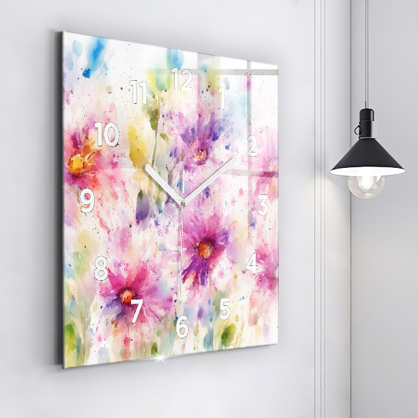 Horloge murale carrée Fleurs peintes