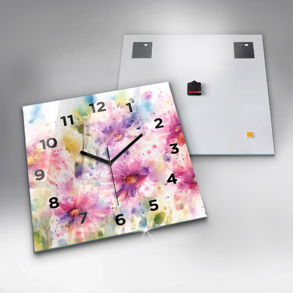 Horloge murale carrée Fleurs peintes