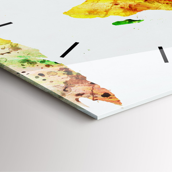 Horloge murale carrée 'Carte du monde à l''aquarelle'