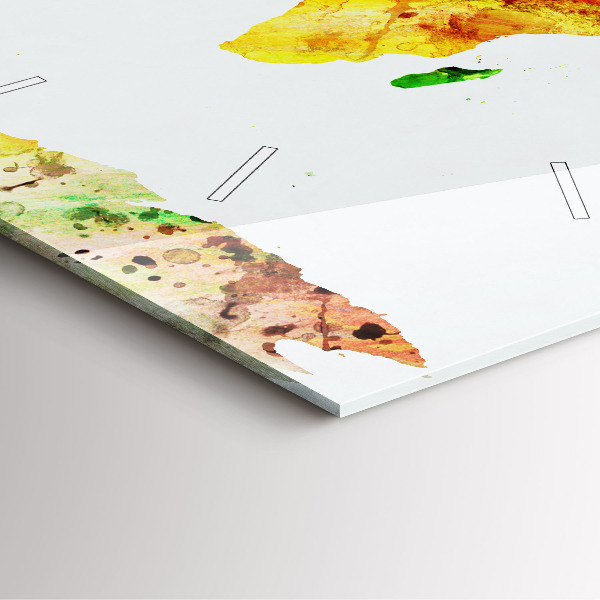 Horloge murale carrée 'Carte du monde à l''aquarelle'