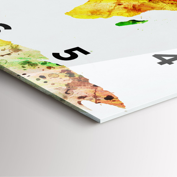 Horloge murale carrée 'Carte du monde à l''aquarelle'