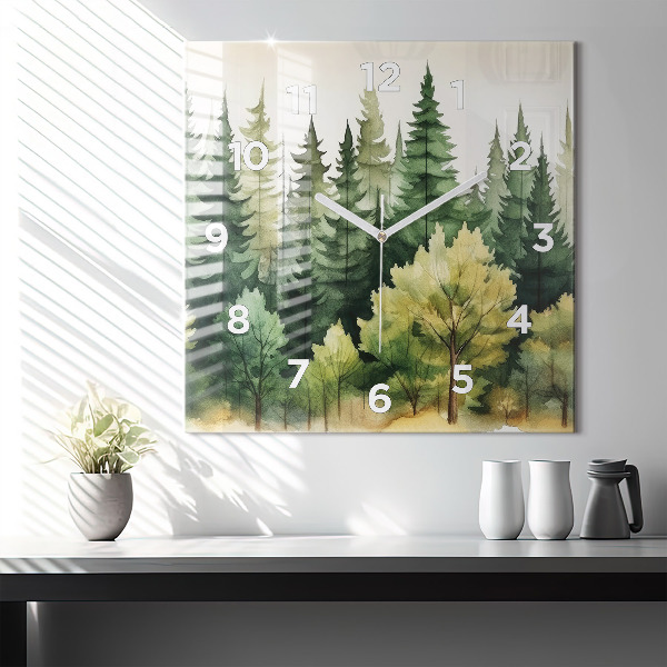 Horloge murale carrée Paysage forestier