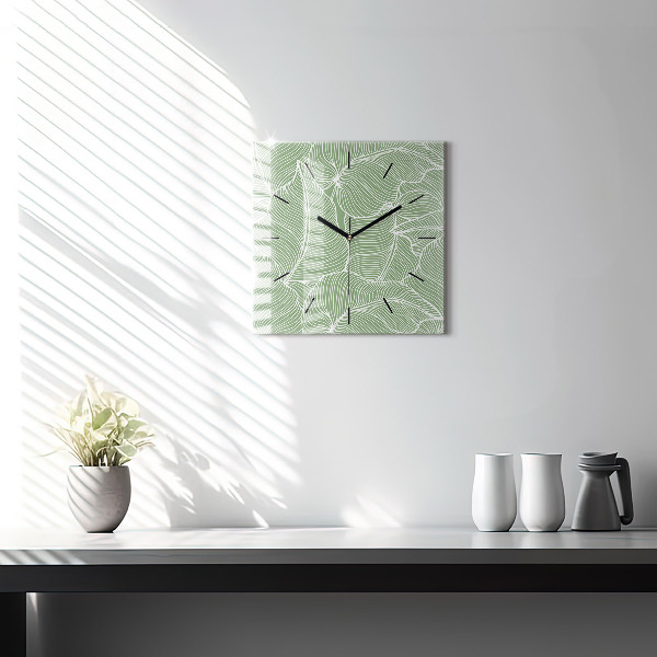 Horloge murale carrée Motif de feuilles naturelles