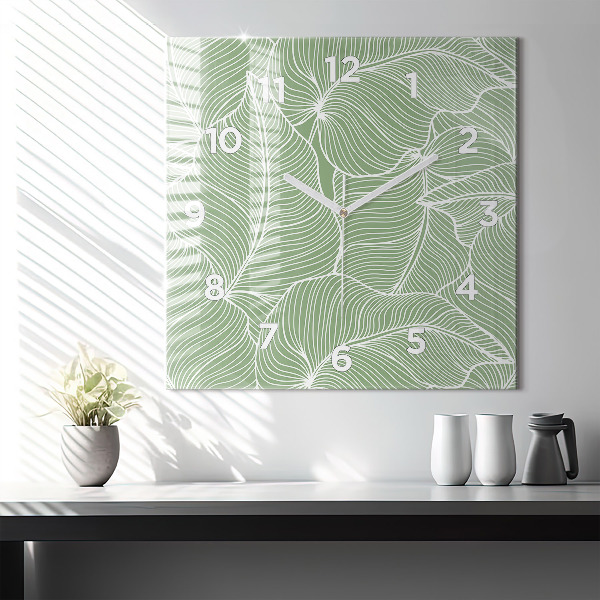 Horloge murale carrée Motif de feuilles naturelles